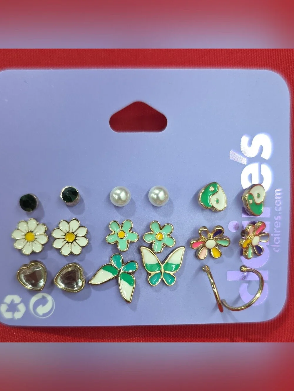 Claire's Green Floral & Butterfly Earring Set